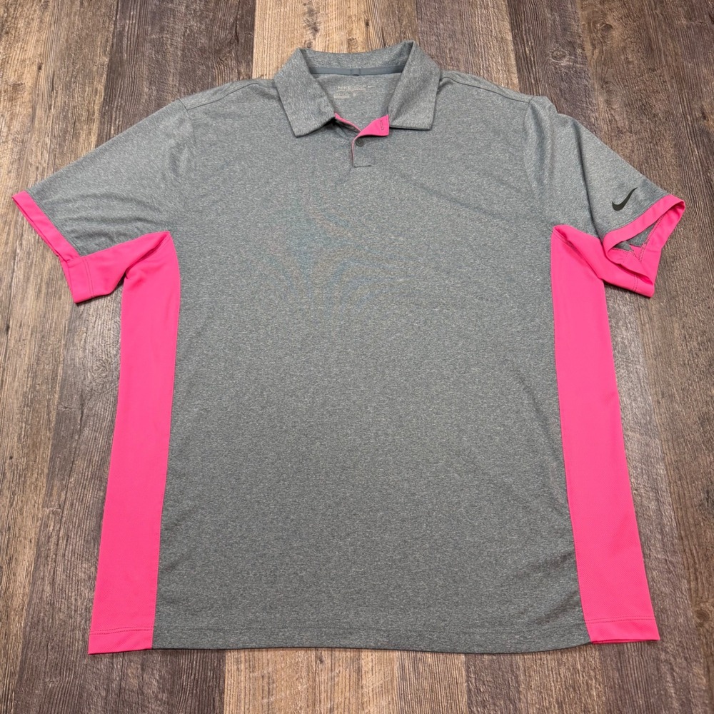 Nike Golf Polo Shirt Mens XL Grey Pink Dri-FIT Tour Performance Dri-Fit